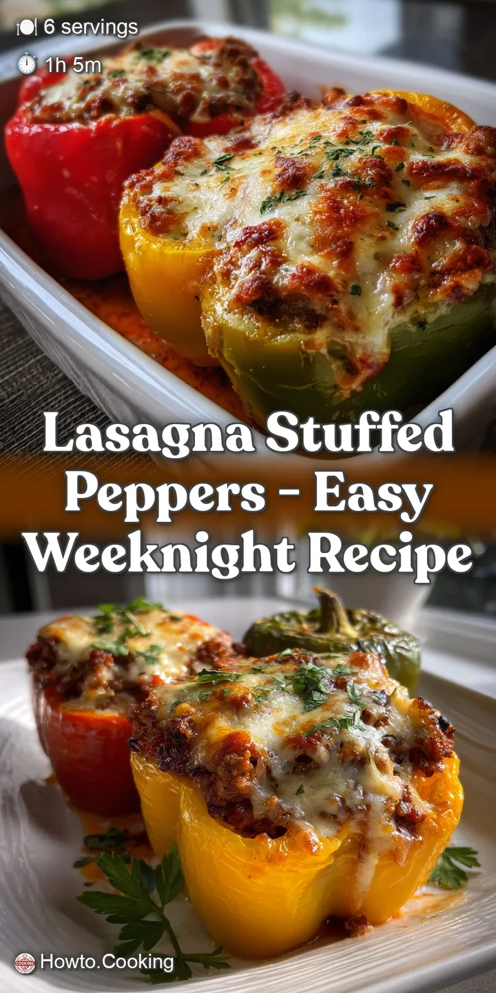 Vibrant red bell peppers overflowing with bubbling cheese, rich tomato sauce, and savory meat filling, a comforting, delic...