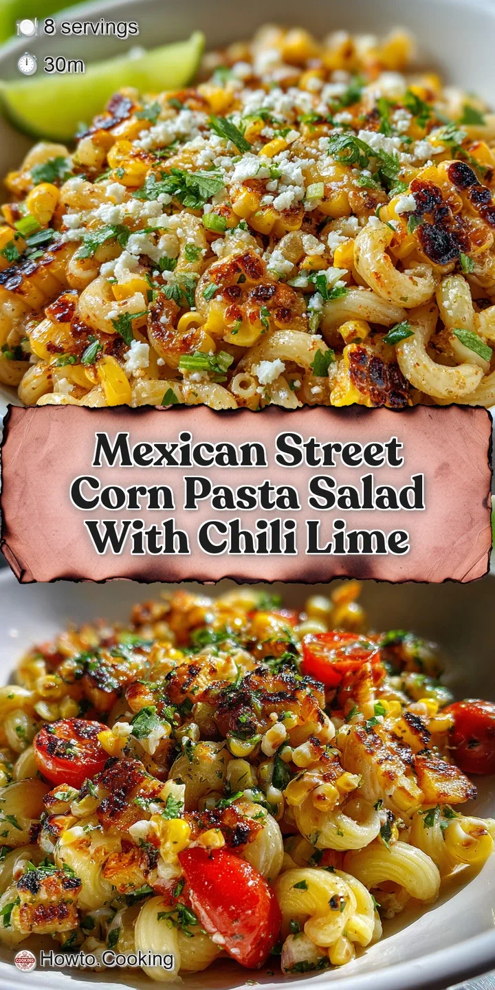 Close-up of creamy pasta salad with charred corn kernels, lime zest, and vibrant green cilantro. A tangy, textured delight.