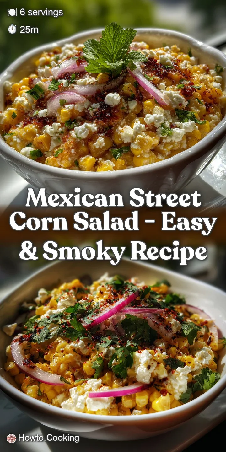 Close-up of the salad, highlighting the smoky corn, creamy dressing, and spicy chili flakes. A fresh, visually appealing d...