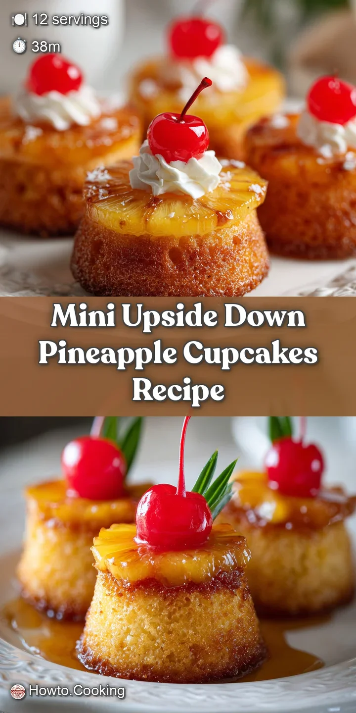 Close-up of a juicy pineapple slice baked into a cupcake. The caramelized edges offer a tempting glimpse of a sweet, moist...