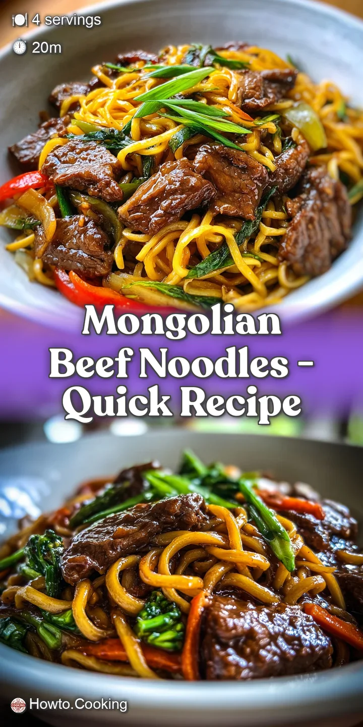 Tender beef glistening with dark sauce, mixed with thick noodles and fresh green onions create a savory inviting close up ...