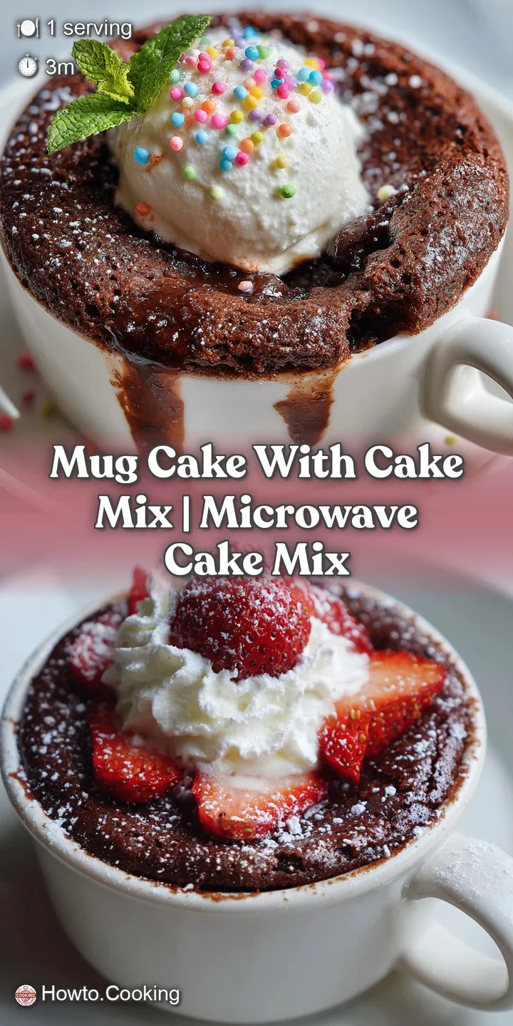 Close-up of a warm, moist chocolate mug cake with a gooey center peeking out, steam rising into the air.