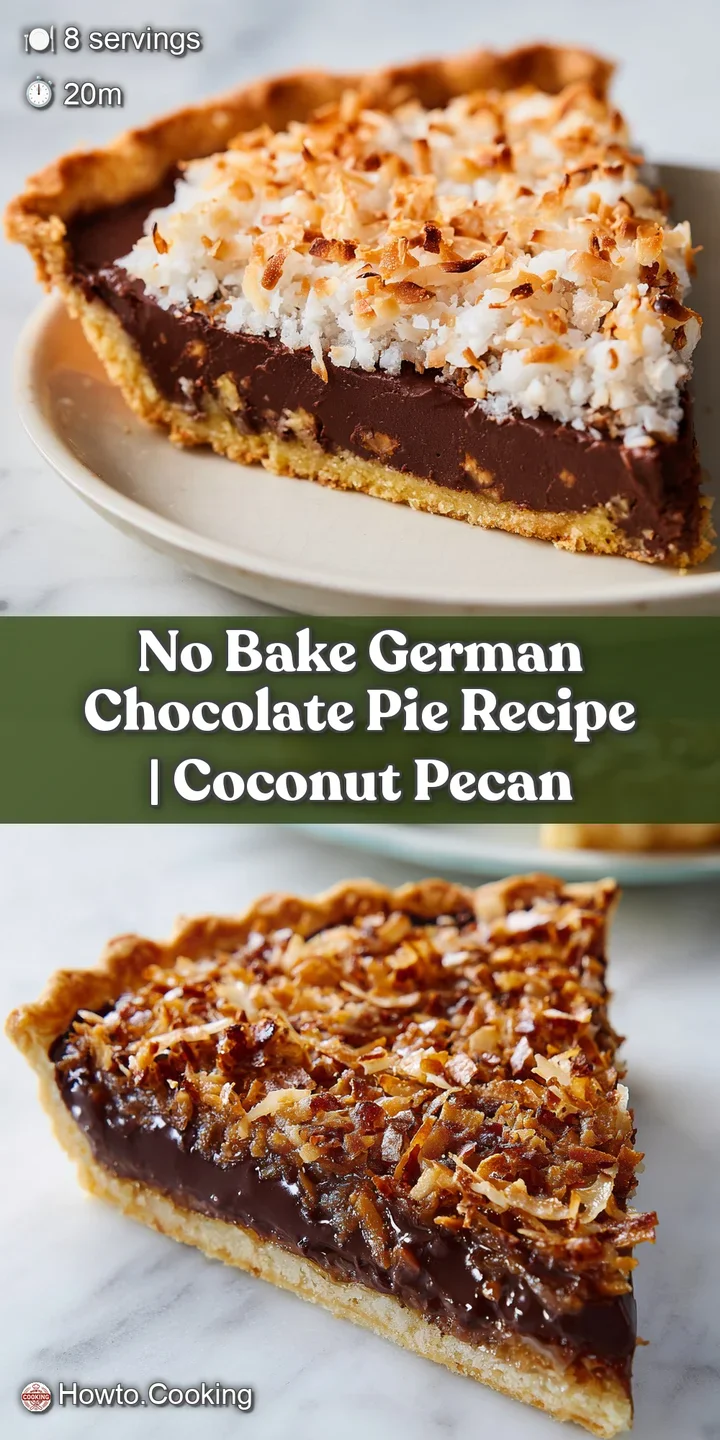 Extreme close-up of a creamy chocolate layer topped with golden toasted coconut and crunchy pecan pieces.