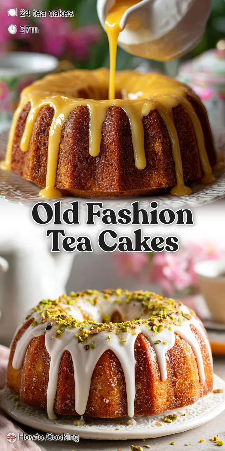Close-up of glazed tea cake. Swirls of shiny icing contrast with the cake's slightly rustic, golden crust.