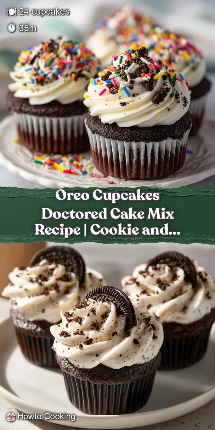 Close-up of a moist chocolate cupcake interior with creamy white frosting and dark cookie crumbles.