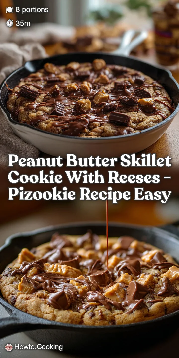 Warm, melty chocolate and peanut butter skillet cookie topped with Reeses. Gooey, fudgy texture, golden edges, and a rich,...