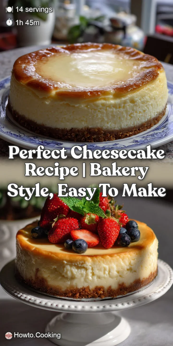 Creamy, pale golden cheesecake slice with a perfectly smooth top, set against a dark plate. Luxurious and tempting.