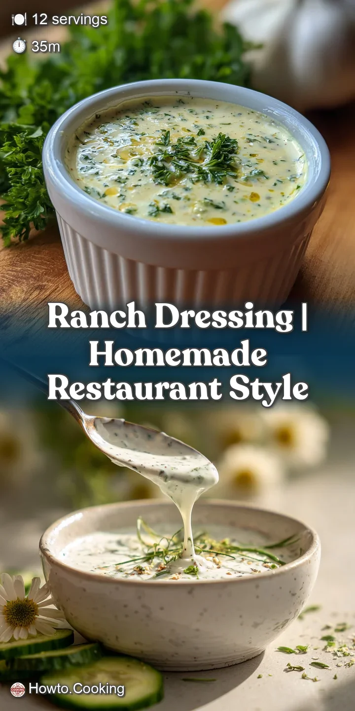 Close-up of thick, white ranch dressing with vibrant green herb specks. A rich, cool, and tangy visual delight. Smooth and...
