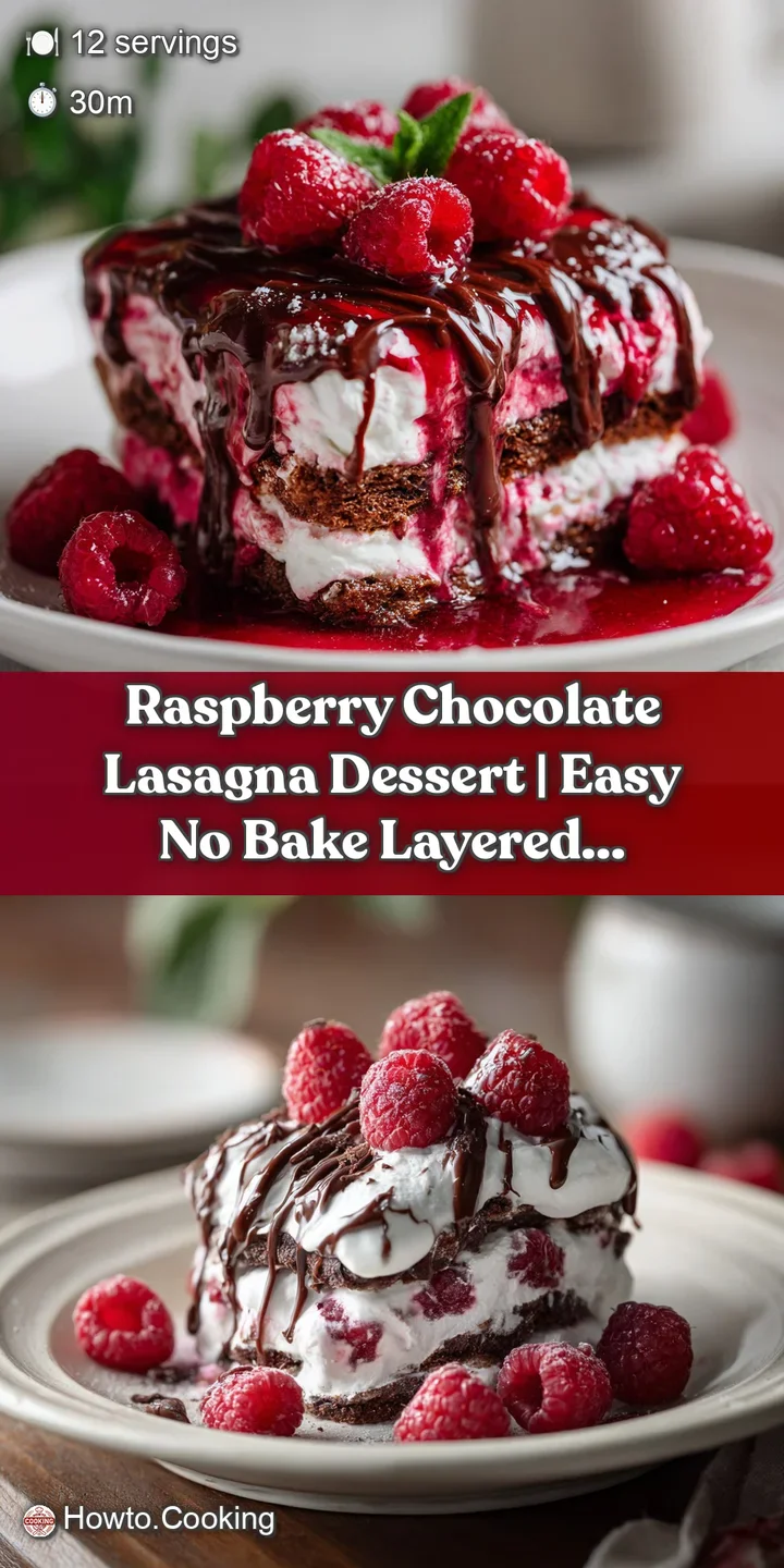 Close-up of luscious dark chocolate and bright raspberry filling in a creamy layered dessert.