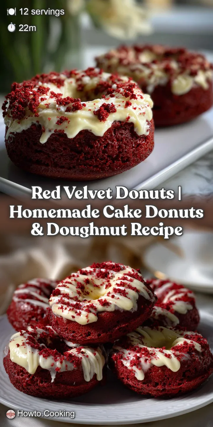 Close-up of a soft, crimson donut with a tender crumb. Hints of vanilla glaze shimmer, promising a burst of sweet flavor a...