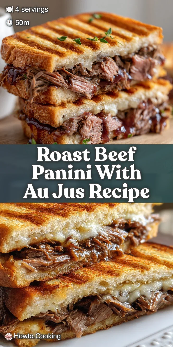 Close-up of a juicy roast beef panini; golden-brown toasted bread, melted cheese, and savory drippings.