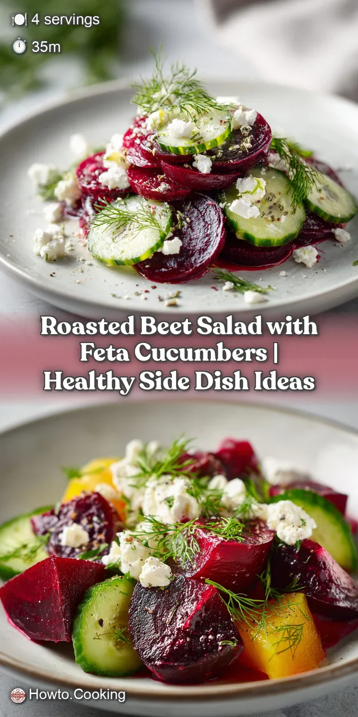 Juicy, tender roasted beet wedges glistening, mingled with cool, refreshing cucumber and white feta crumbles.