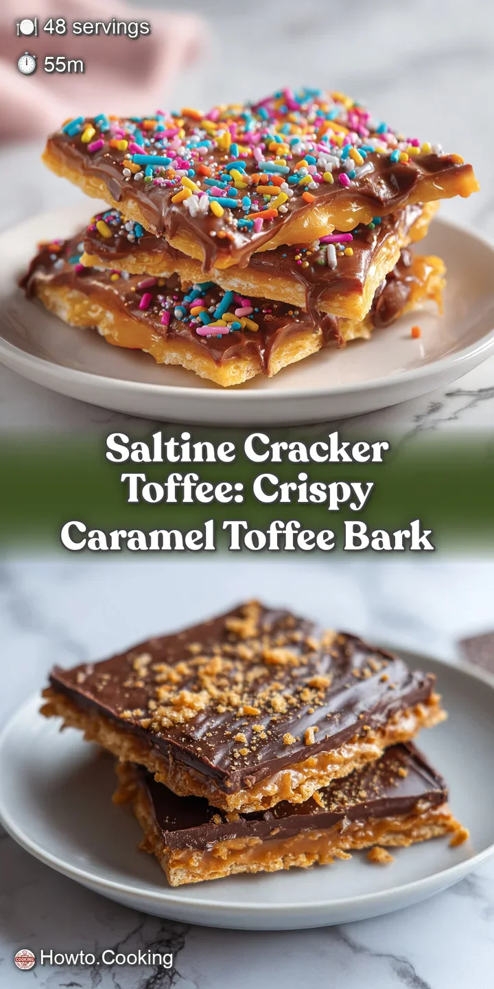 Close-up reveals layers of buttery toffee, crunchy crackers, and melted chocolate in this irresistible sweet and salty treat.