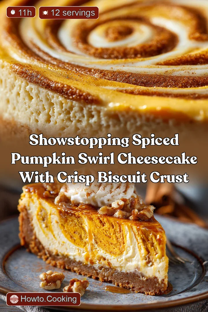Showstopping Spiced Pumpkin Swirl Cheesecake with Crisp Biscuit Crust