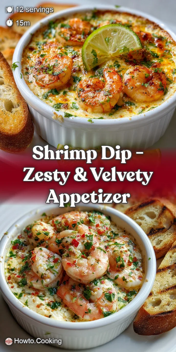 Close-up of luscious shrimp dip, highlighting the creamy texture, flecks of herbs, and bright lemon zest, inviting and del...
