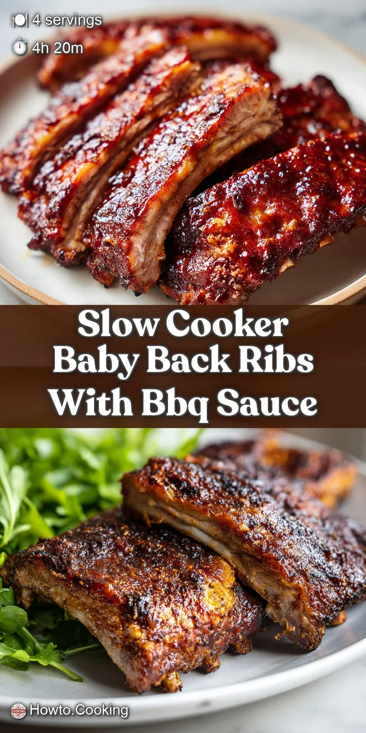 Close-up of slow-cooked baby back ribs; the meat pulls away from the bone, showing a juicy, smoky interior.
