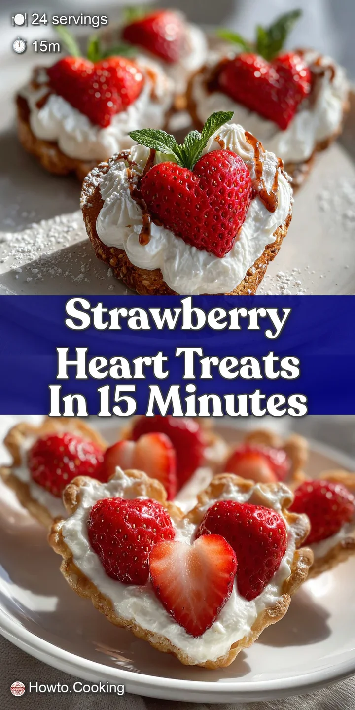 Close-up: A flaky heart-shaped pastry overflows with a soft, ruby-red strawberry filling. Sugar dusts the golden crust, ca...