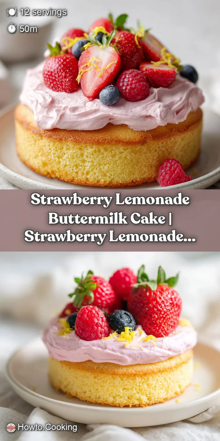 Close-up of moist, pale pink cake layers topped with swirls of creamy frosting and a fresh strawberry slice.