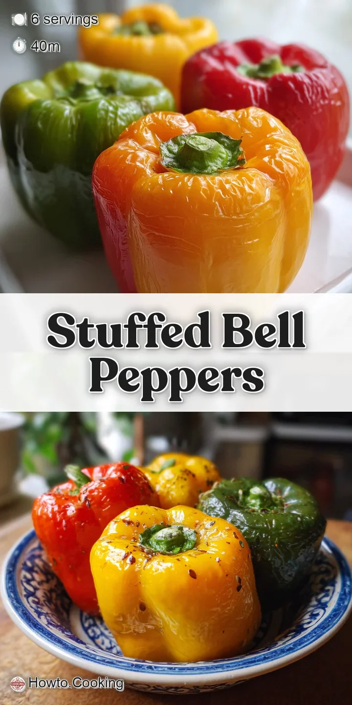 Close-up of a stuffed bell pepper revealing its hearty, textured filling, glistening sauce and vibrant colors, hinting at ...