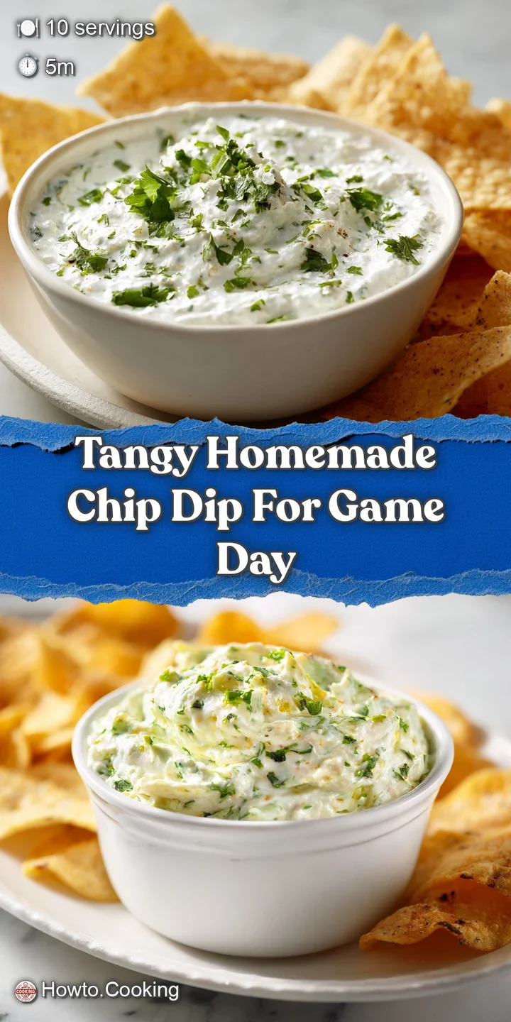 Close-up of chip dip: creamy, slightly textured white dip with visible herbs and seasonings; appetizing and ready to scoop.
