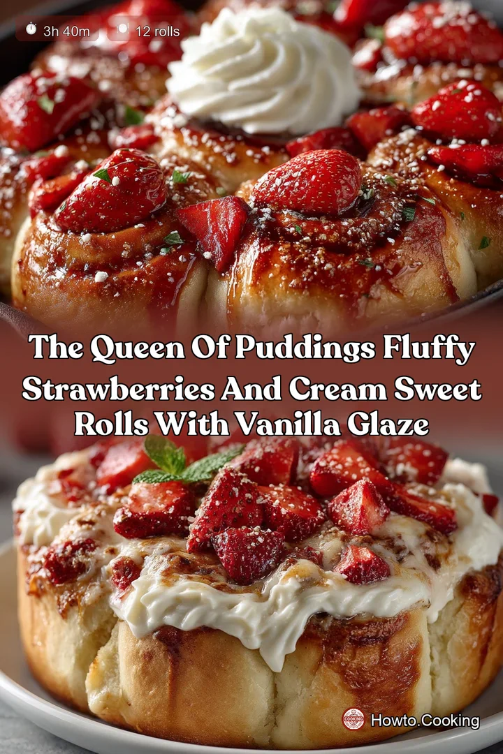 The Queen of Puddings Fluffy Strawberries and Cream Sweet Rolls with Vanilla Glaze