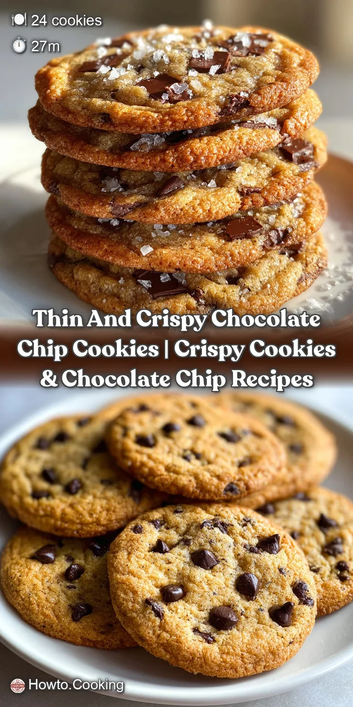 Close-up of a cookie showcasing its thin, crispy texture, melting chocolate pools, and a scattering of glistening sugar cr...