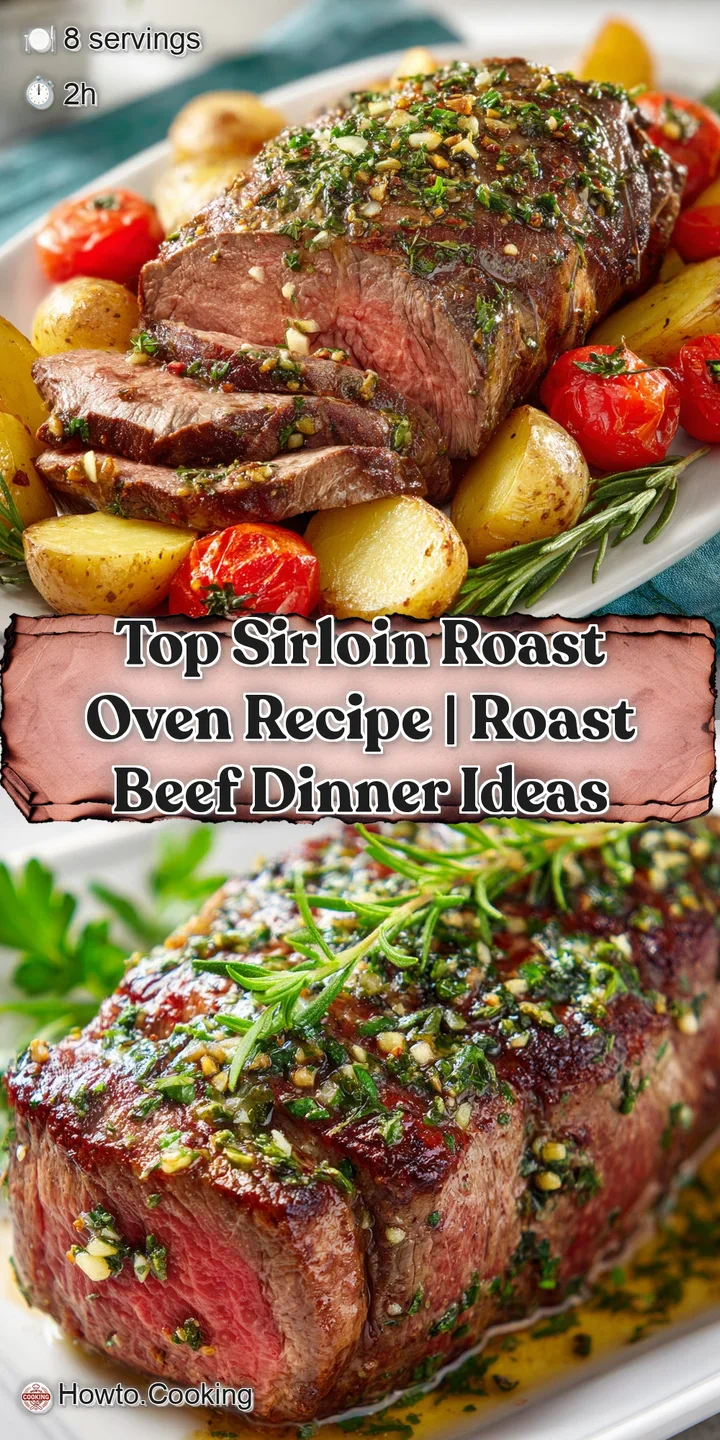 Close-up of a tender sirloin roast slice with flavorful crust. Glistening juices and visible marbling create an appetizing...