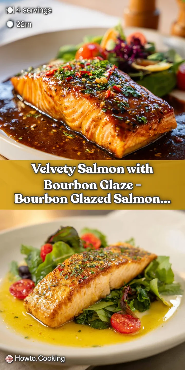 Close-up of succulent, seared salmon with a deep, caramelized bourbon glaze, showcasing its flaky texture.