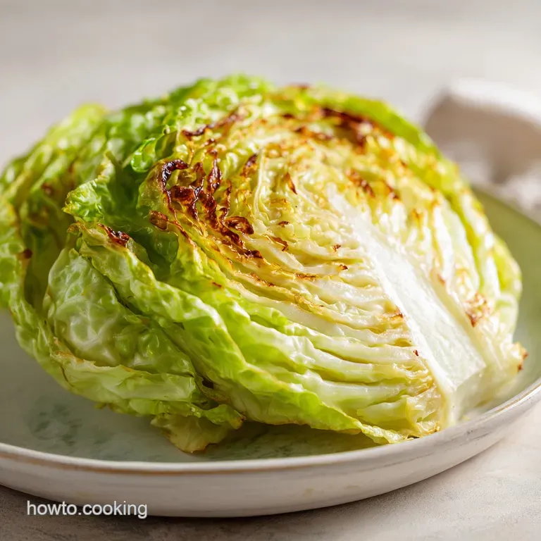 Caramelized cabbage wedge with golden-brown, crispy edges, artfully arranged on a white plate with a sprinkle of pepper.