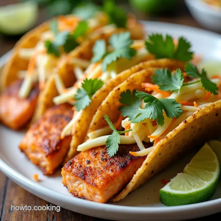 Crispy Air Fryer Salmon Tacos with Zingy Slaw