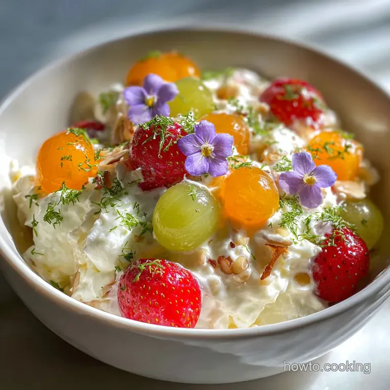 Elegant bowl of ambrosia. Whipped cream billows around bright orange segments & pastel marshmallows, topped with shredded ...