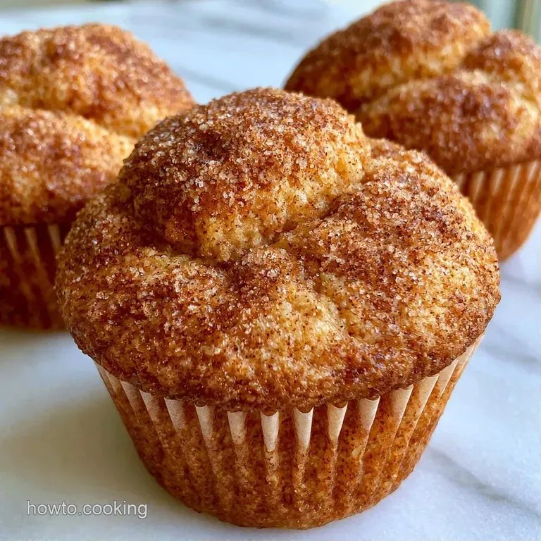 A single golden muffin on a white ceramic plate, garnished with a dusting of cinnamon and a fresh apple slice.