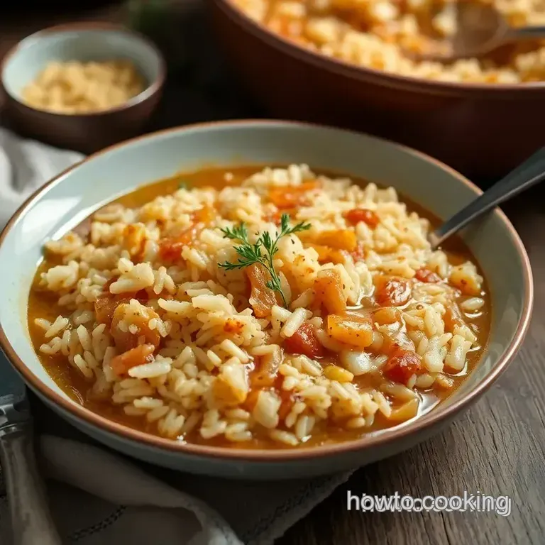 Savory French Onion Soup Baked Long Grain Rice presentation