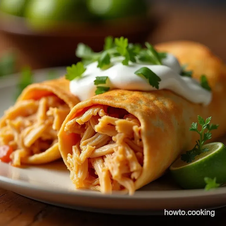 Ovencrisped Perfection Easy Baked Shredded Chicken Chimichangas with Tangy Lime Crema presentation