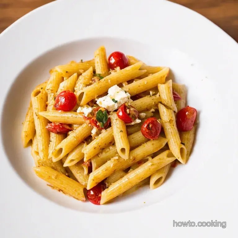 Baked Goats Cheese Pasta with Roasted Cherry Tomatoes Basil