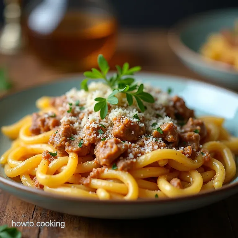 Beef and Rotini in Parmesan Garlic Sauce