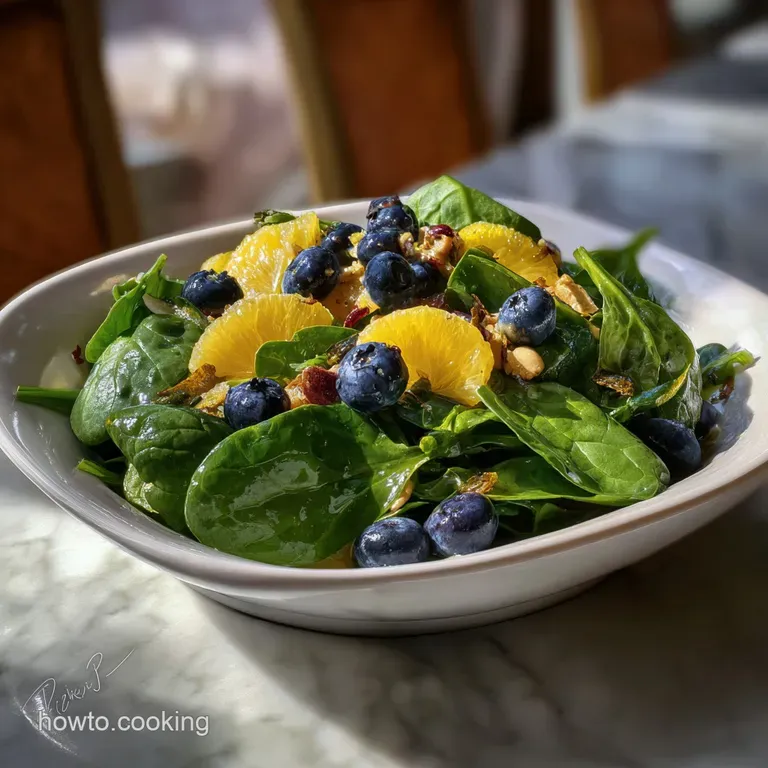 Elegant salad presentation: Fresh blueberries and greens artfully arranged with a drizzle of dressing on a white plate.