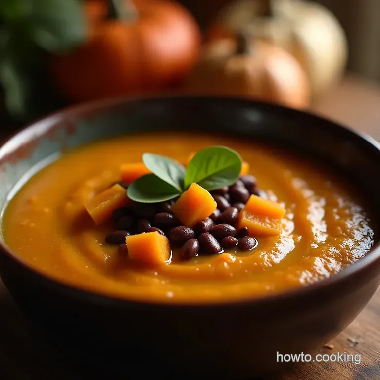Smoky Autumn Ember Soup Hearty Black Bean Pumpkin and Butternut Squash presentation