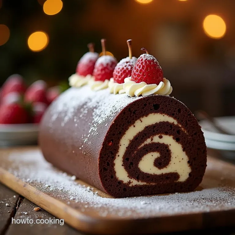 The Black Forest Whirlwind Light Chocolate Roulade with Cherry Kirsch Cream presentation
