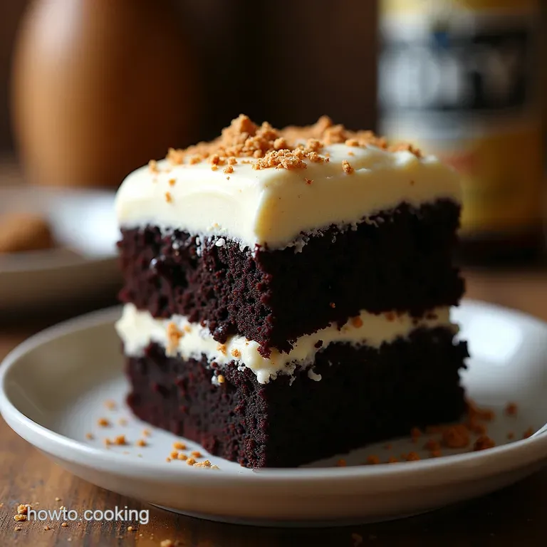 Midnight Marauder Black Velvet Stout Cake with Spiced Cream Cheese Frosting presentation