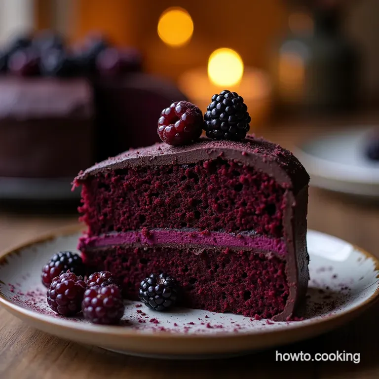 The Midnight Bramble Velvet Cake Deep Blackberry Dark Chocolate Indulgence presentation