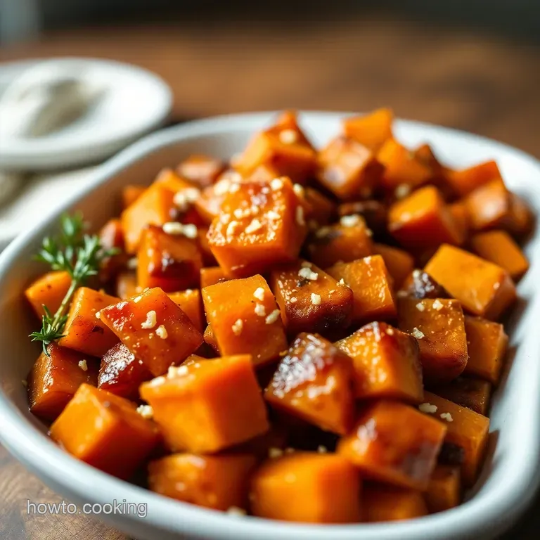 Bourbon Brown Sugar Candied Sweet Potatoes with Pecan Crumble presentation