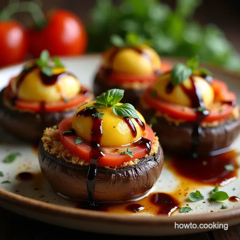 Sunshine Stuffed Caprese Garlic Butter Portobellos with Balsamic Drizzle presentation