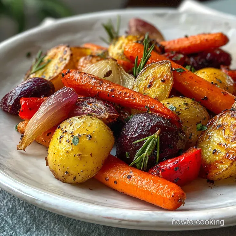 Glossy roasted vegetables artfully arranged on a white plate; steam rises, highlighting the colorful crispness of the dish.