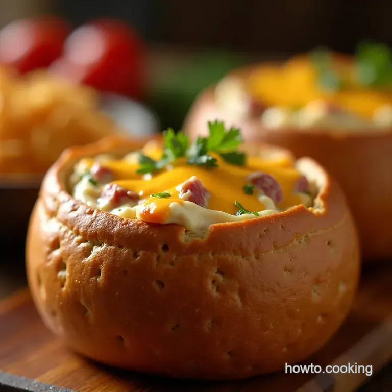 The Deli Showstopper Warm Cheesy Reuben Dip Served in an Edible Rye Bread Bowl presentation