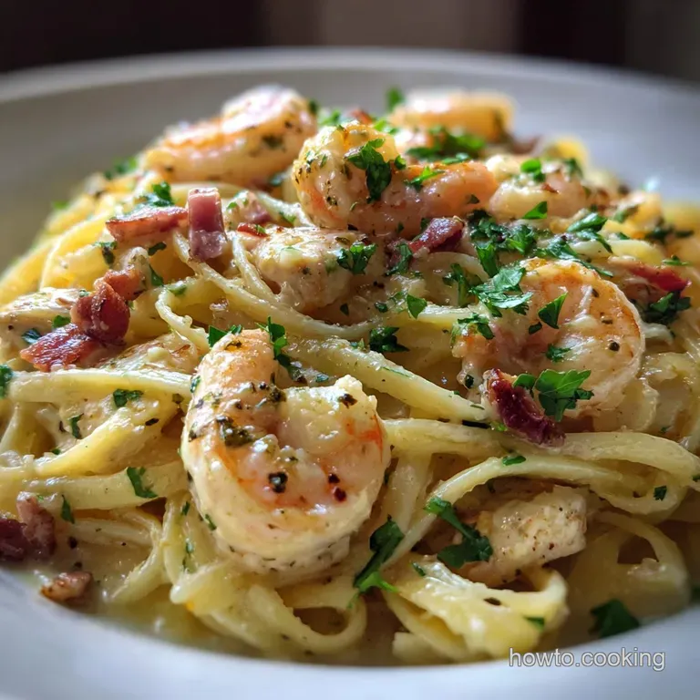 Chicken Shrimp Carbonara: Silky & Savory