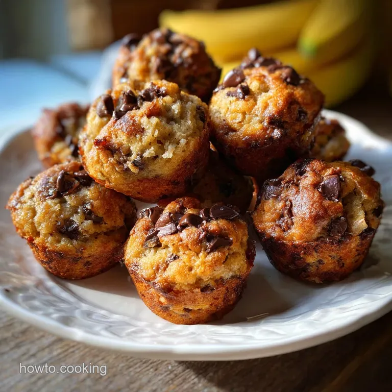 Stack of moist banana bread bites, chocolate visibly melted, resting on a linen napkin. A comforting treat. Hints of banan...