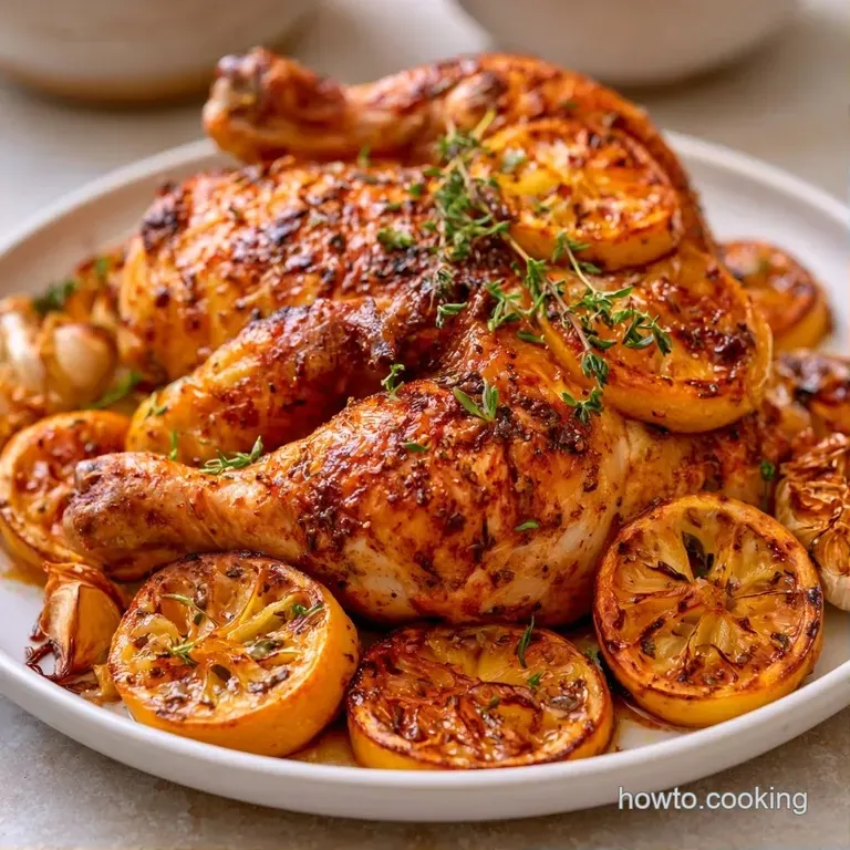 Elegant platter featuring a roasted bird surrounded by glazed carrots, baby potatoes, and sprigs of fresh rosemary.
