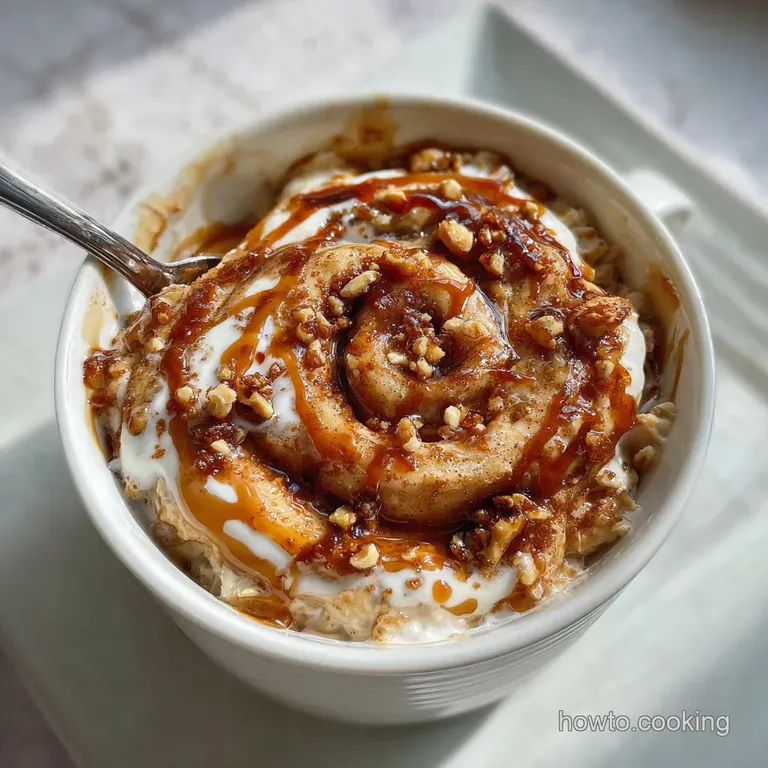 Layered overnight oats in a glass jar. Cinnamon dusting, pecan halves, and plump raspberries create an elegant, healthy pa...