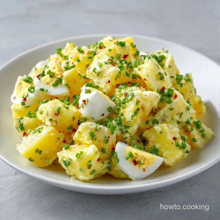 Elegant glass bowl of creamy cubed potatoes garnished with vibrant parsley and a pinch of smoked paprika.